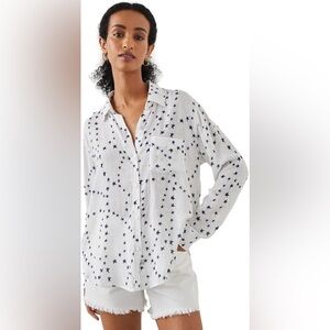 Rails Charli Navy Star Chain Button Down Linen Blend Shirt Top Size Medium